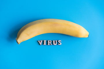 Virus infected banana concept. fruit disease transfer concept. The inscription virus and banana on...