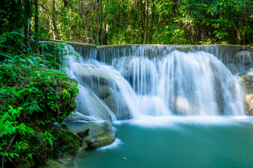 Beauty in nature, Huay Mae Khamin waterfall in tropical forest of national park, Kanchanaburi, Thailand	