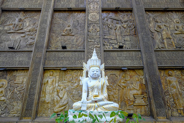 Colombo, Sri Lanka - February 2020: Buddha statue in the Gangaramaya Temple on February 3, 2020 in...