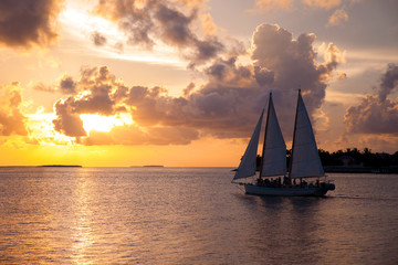 sailing ship at sunset