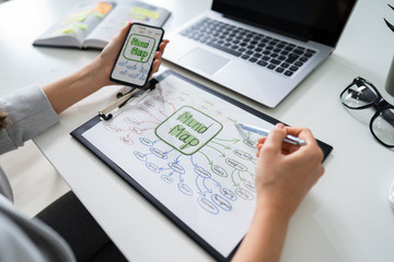 Businessperson Drawing Mind Map Flowchart