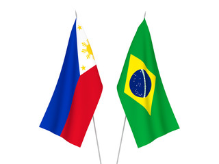 National fabric flags of Brazil and Philippines isolated on white background. 3d rendering illustration.