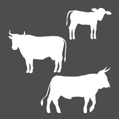 Vector Set of Cattle Silhouettes. Farm Animals Illustration.