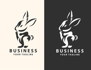 Black and white rabbit logo design template
