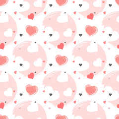 Vector seamless pattern with watercolor hearts and grunge elements on a white background. For Valentine day design.