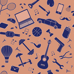 Seamless vector pattern with objects and accessories that men love.