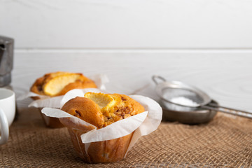 Naklejka na ściany i meble Homemade dessert apple muffin with cinnamon.