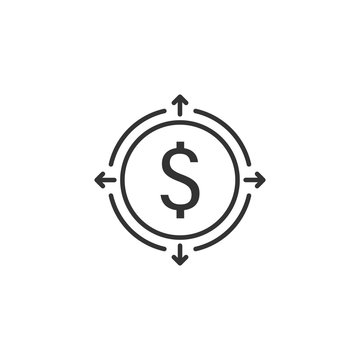 Money revenue icon in flat style. Dollar coin vector illustration on white isolated background. Finance structure business concept.