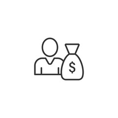 People with money bag icon in flat style. Businessman bag vector illustration on white isolated background. Bank business concept.