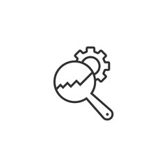 Loupe with gear icon in flat style. Magnifying glass vector illustration on white isolated background. Seo exploration business concept.