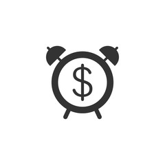 Time is money icon in flat style. Clock with dollar vector illustration on white isolated background. Currency business concept.