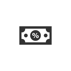 Dollar currency banknote icon in flat style. Dollar cash discount vector illustration on white isolated background. Banknote bill with percent business concept.