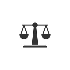 Scale balance icon in flat style. Justice vector illustration on white isolated background. Judgment business concept.