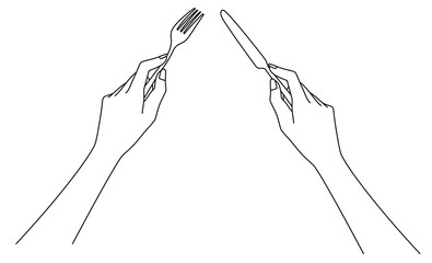 フォークとナイフを持つ女性の手元