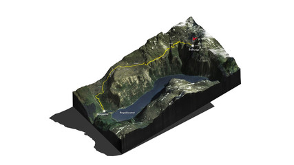 Isometric terrain 3d map of a hike to Trolltunga or Troll's Tongue in Norway.