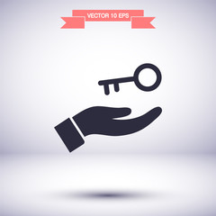 key in hand icon , lorem ipsum Flat design