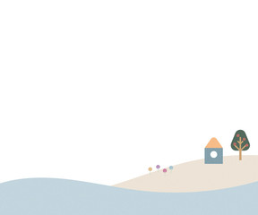 島や海のイラスト/家/かわいい/シンプル/背景