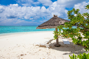 Umbrella, Water and Beach Relax View on Maldive Coast