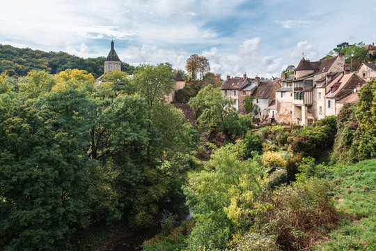View of terraced houses of the medieval village of Gargilesse-Dampierre, Indre, France