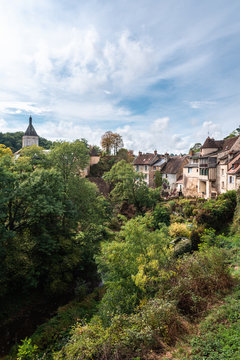 View of terraced houses of the medieval village of Gargilesse-Dampierre, Indre, France