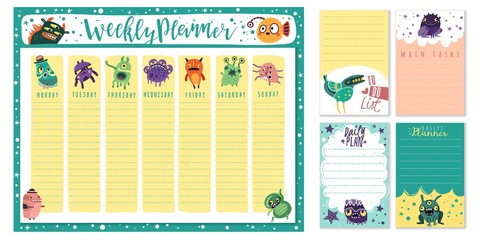 Monsters weekly calendar planner
