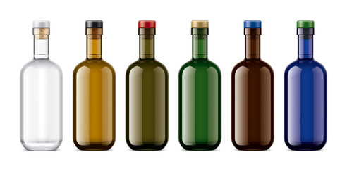 Set of Colored Glass bottles. Version with Colored Cork. 