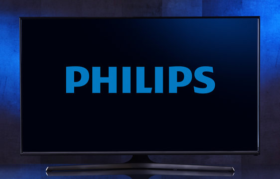 Flat-screen TV set displaying logo of Philips