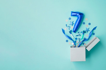Number 7 birthday balloon celebration gift box lay flat explosion