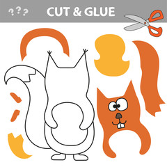 Use scissors and glue and restore the picture inside the contour. Easy educational paper game for kids. Simple kid application with Red Squirrel