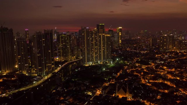 Aerial Philippines Time Lapse Manila Downtown Mandaluyong City Sunset September 2019 4K  Aerial time lapse video of downtown Manila in the Philippines in Mandaluyong City district during a be