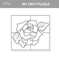 Easy educational paper game for kids. Red Rose Puzzle - My first puzzle and coloring book