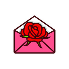 Valentines Envelope with Red Rose Vector Illustration. Realistic Mail or Letter for Mother's and Women's Day Greetings - Vector
