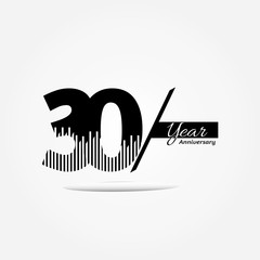 30 Years Anniversary Celebration Black and White Vector Template Design Illustration