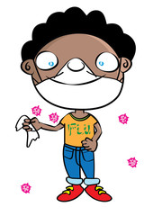funny cute black boy with flu mask disease prevention cartoon