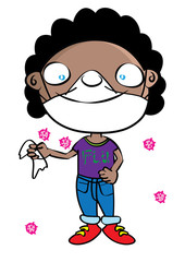 funny cute black girl with flu mask disease prevention cartoon