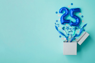 Number 25 birthday balloon celebration gift box lay flat explosion