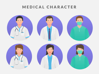 medical character set collection with nurse doctor man and woman with flat style