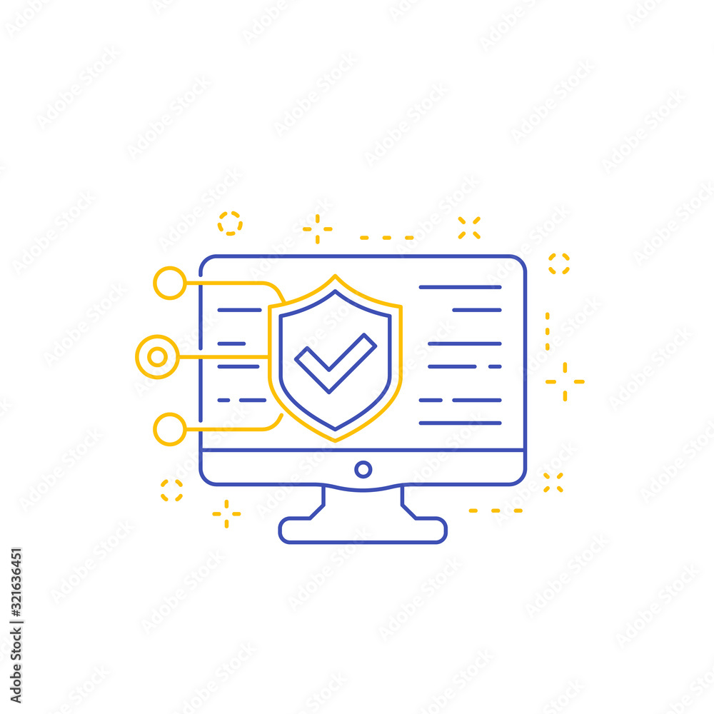 Poster website security testing, vector line icon