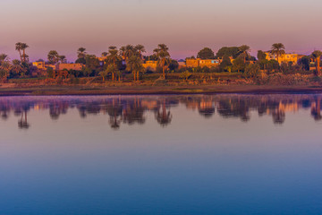 Sunset and landscape at the banks of nile river, egypt - 321636605