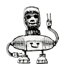 Robot, vintage toys and character. Ink illustration.	
