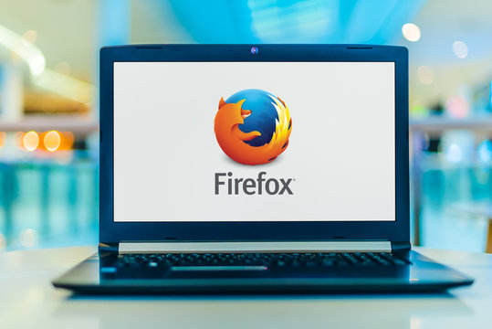 Laptop computer displaying logo of Firefox