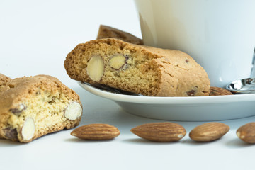 Cantuccini crispy coffee biscuits with almonds delicious breakfast choice to start a day