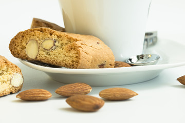 Cantuccini crispy coffee biscuits with almonds delicious breakfast choice to start a day