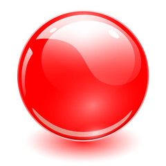 Glass sphere red, vector shiny ball.