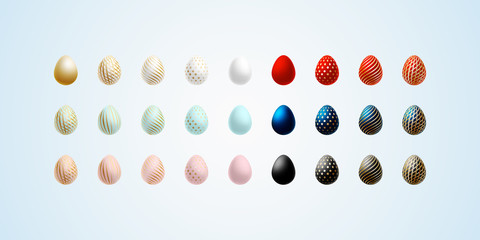 Easter egg Bright modern painted luxury egg for Easter Set of light dark elegant colored egg with different graphic pattern on a light background Spring Easter sale card design element Vector icon art