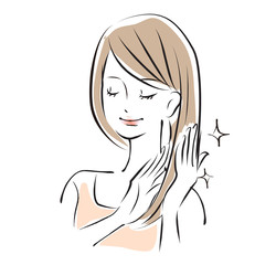 ヘアケアをする女性のベクターイラスト　美容/健康/スキンケア