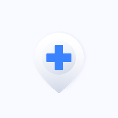 Hospital mark, map pointer vector design