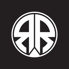 RR Logo monogram circle with piece ribbon style on black background