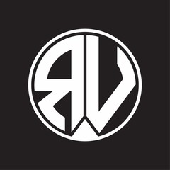 RV Logo monogram circle with piece ribbon style on black background