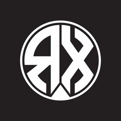 RX Logo monogram circle with piece ribbon style on black background